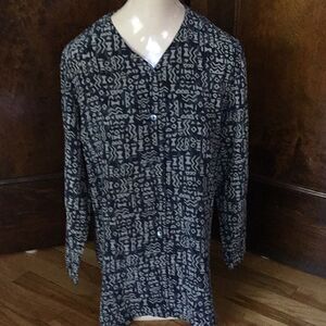 Real Clothes (Saks 5th Ave) navy/ gray silk top, P